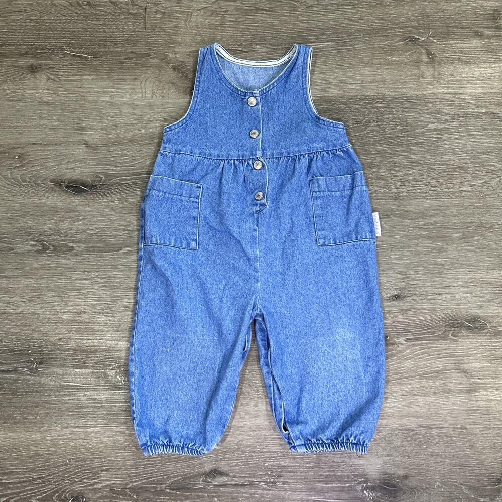 VTG Health-tex Denim Overalls 24M Made in USA 1993 Retro Baby One Piece